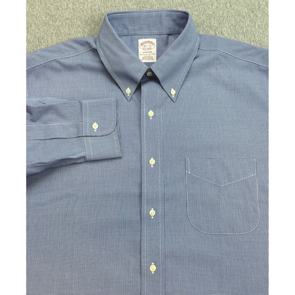 Brooks Brothers Shirt Mens 16.5 - 32 Blue Micro Houndstooth 100% Cotton NWT